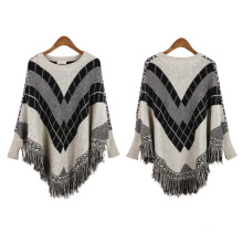 Womens Cardigan Wraps Winter Knitted Cable Fringes Shawls Poncho Sweater (SP613)